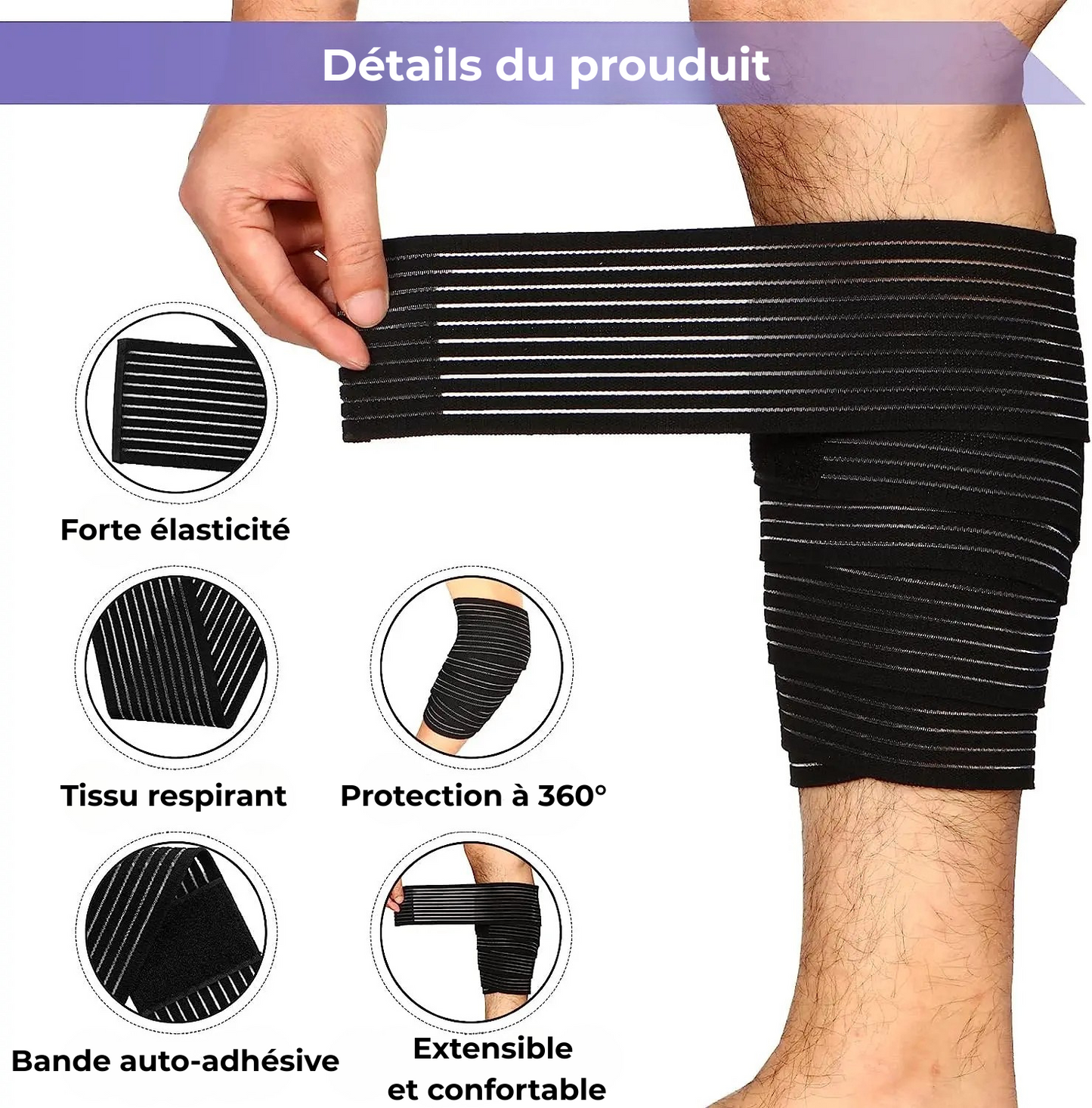 Bande de Compression Élastique Multifonction – Soutien Renforcé pour Genou, Coude et Jambe – MyPriority®