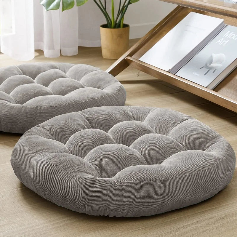 🧘‍♂️ Coussin de Sol Rond en Velours Côtelé – L’alliance du confort et de l’énergie douce 🌿 Confort premium | 🎯 Récupération naturelle | 💛 Style cocooning
